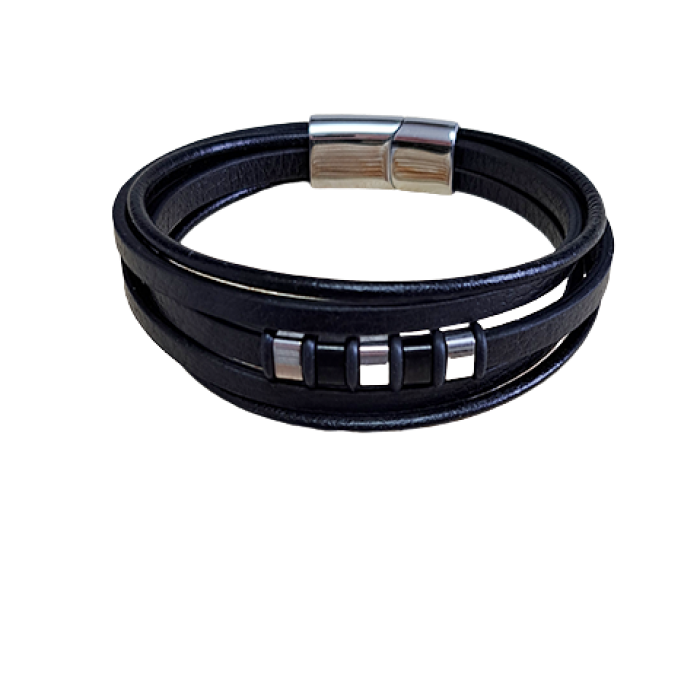 Bracelet Cuir noir stainless 3