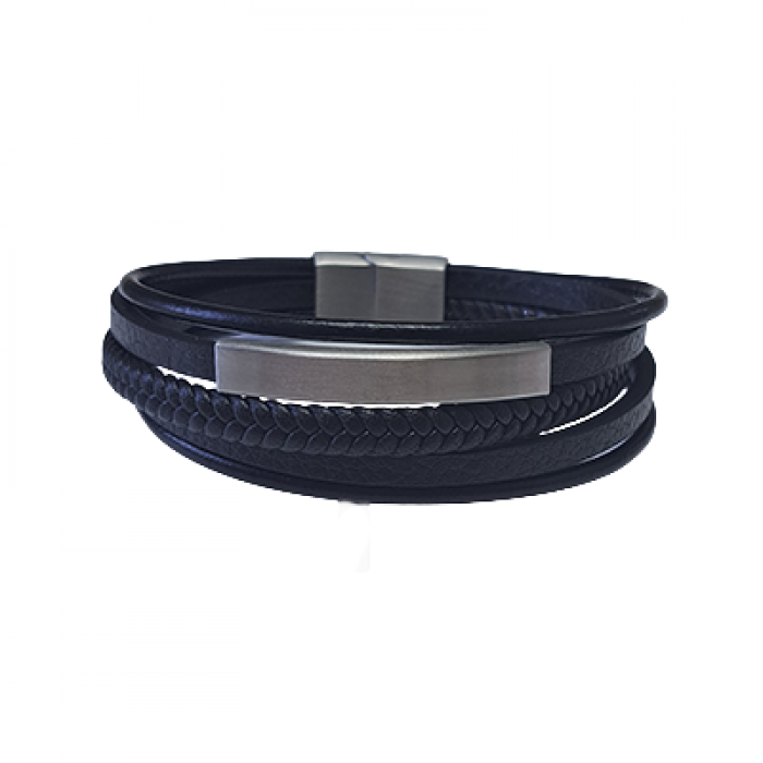 Bracelet Cuir noir acier inoxydable 1