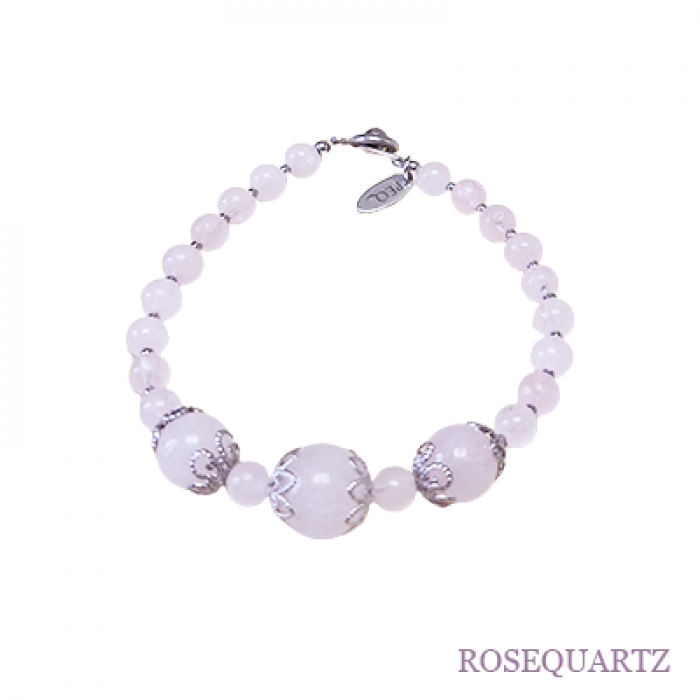 Bracelet de perles rondes en quartz et d'éléments stylisés