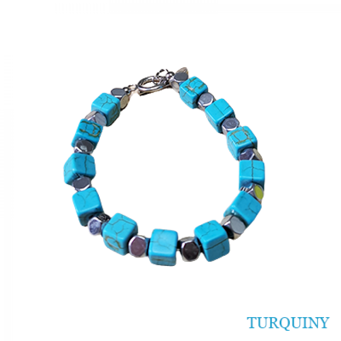 Bracelet de pierres turquoises carrées