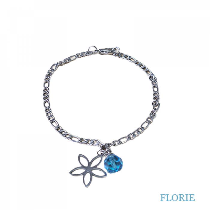 Chevillère en stainless composé d'une fleur et une perle de cristal