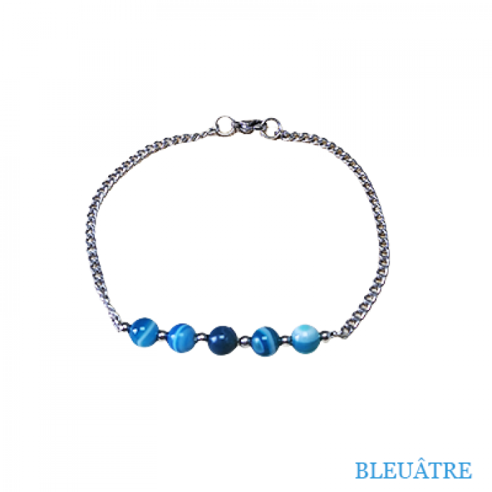 Chevillère en stainless et perle d'agate bleu